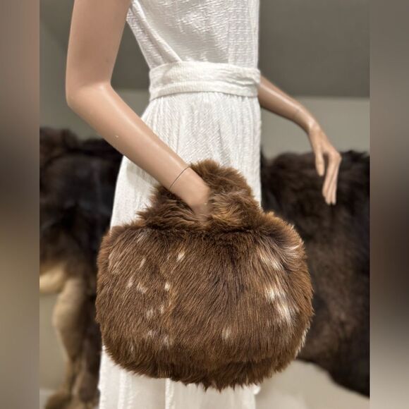Brownish Handmade Natural Shearling Leather Top Handle Bag/ShoulderBag/Crossbody - Picture 2 of 16